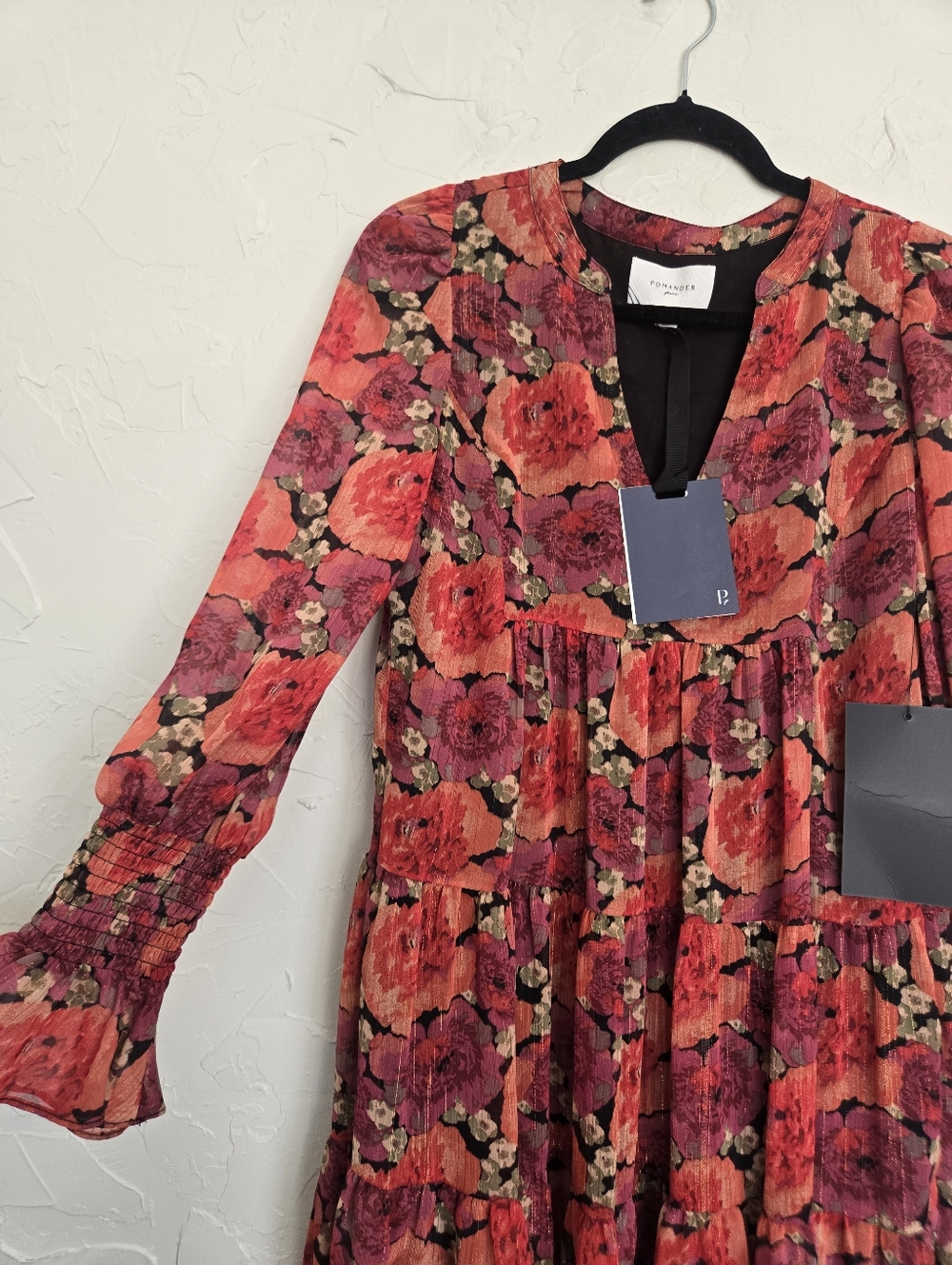 NWT Tuckernuck Pomander Place Floral Red Metallic Kenzo Dress, S - Picture 10 of 13
